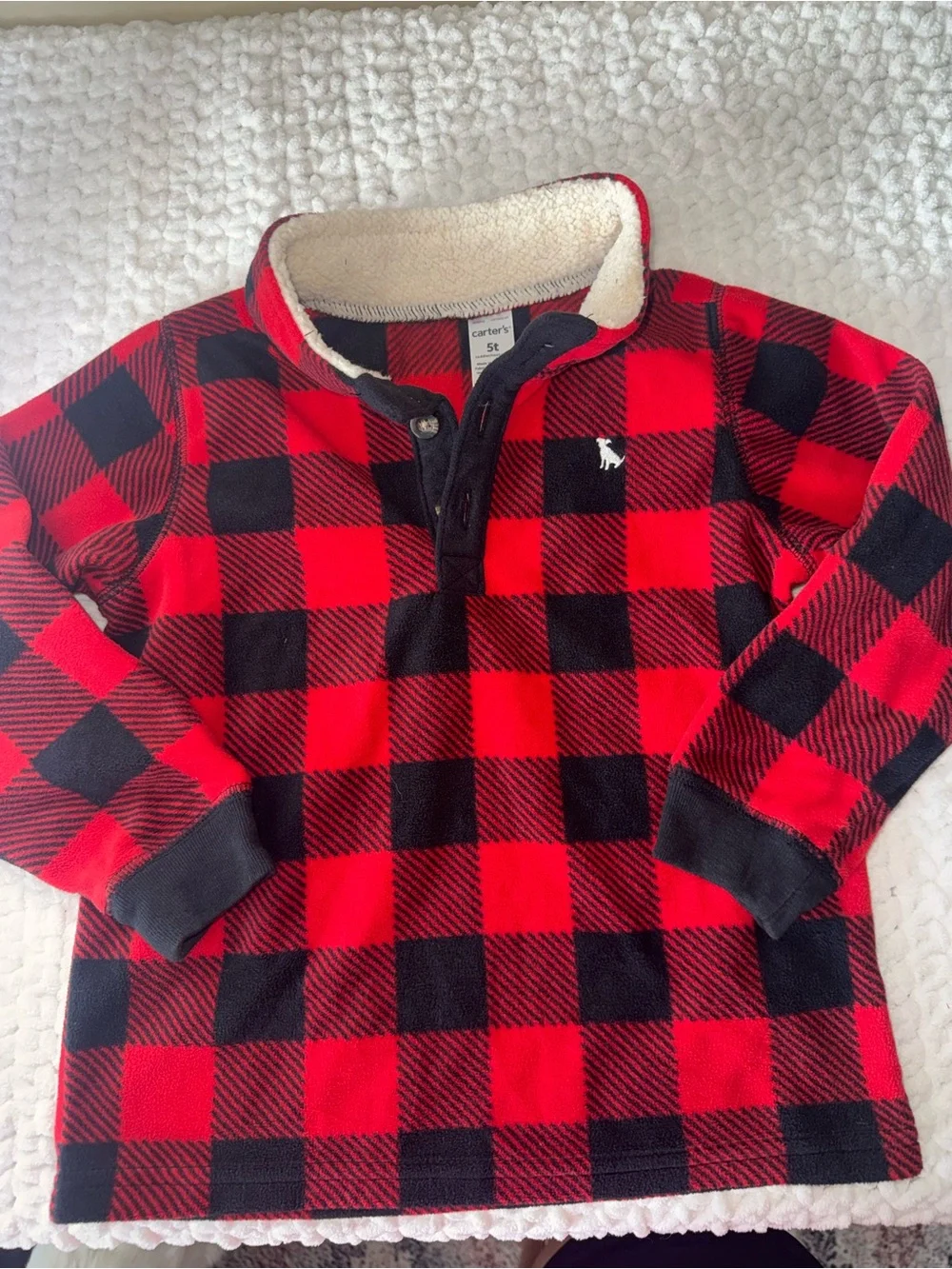 Carter's Red & Black Buffalo Plaid Sherpa-Lined Pullover - Kids